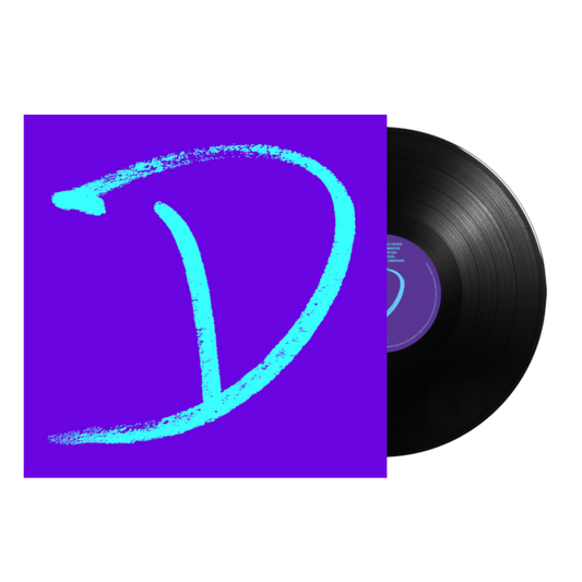 A digital image of a vinyl record cover featuring a blue stylized letter 'D' on a purple background, representing the artist's initial.